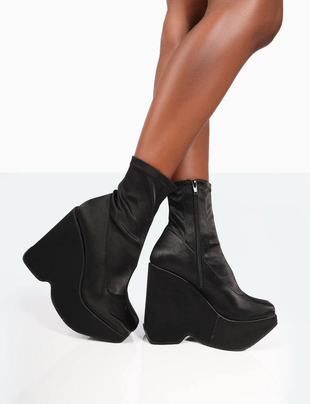Black stretch flat ankle boots - Women's Wide Fit