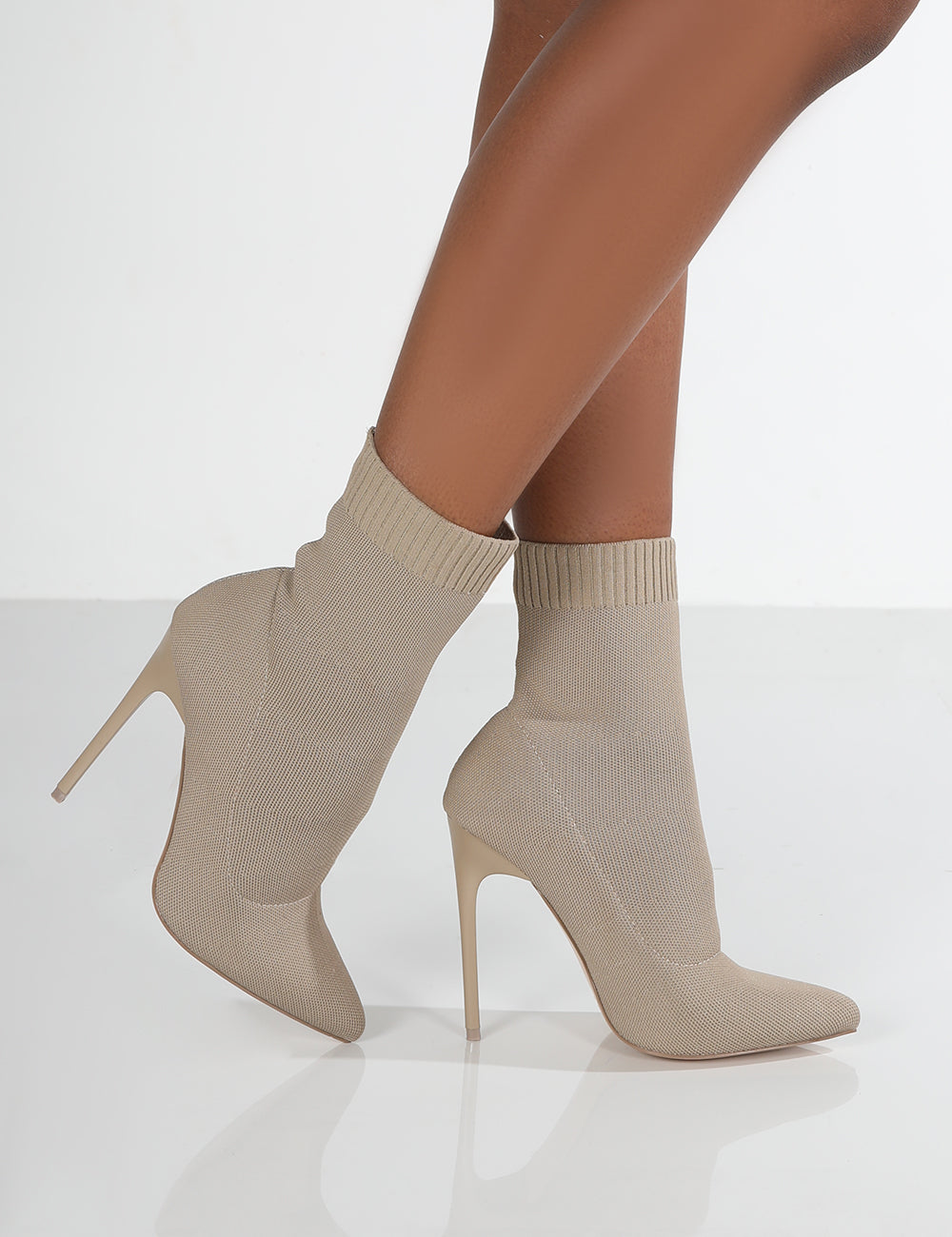 Allie Camel Pointed Sock Ankle Boots | Public Desire