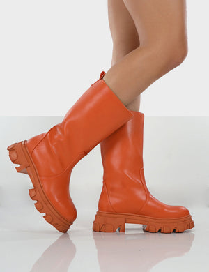 orange chunky boots