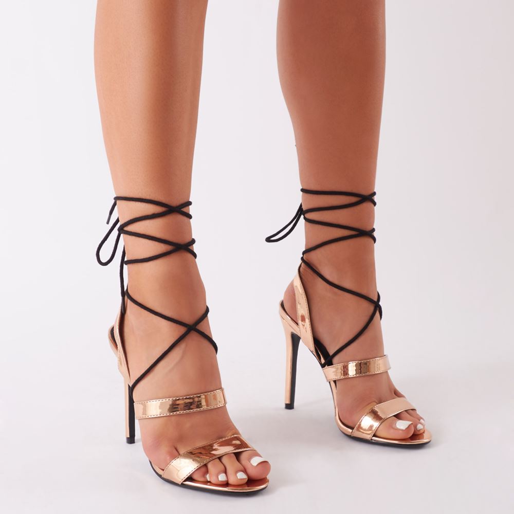 Milford Rose Gold Lace Up Heel | Public Desire