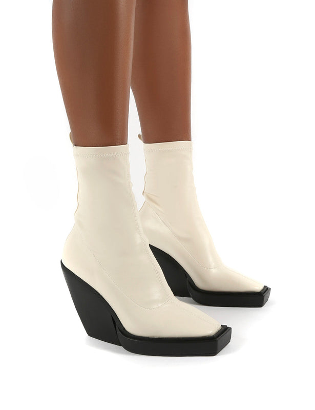 toffee perspex platform block heel in white