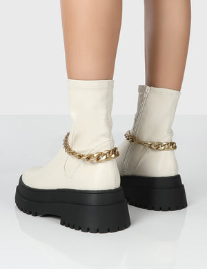 chunky cream ankle boots