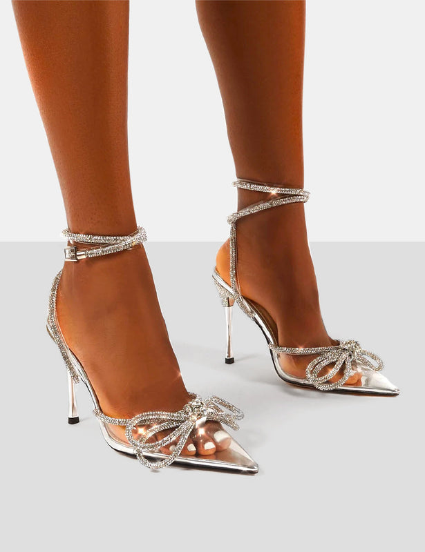 Public Desire Link Up Barely There Pointed Toe Stiletto Chain Heels