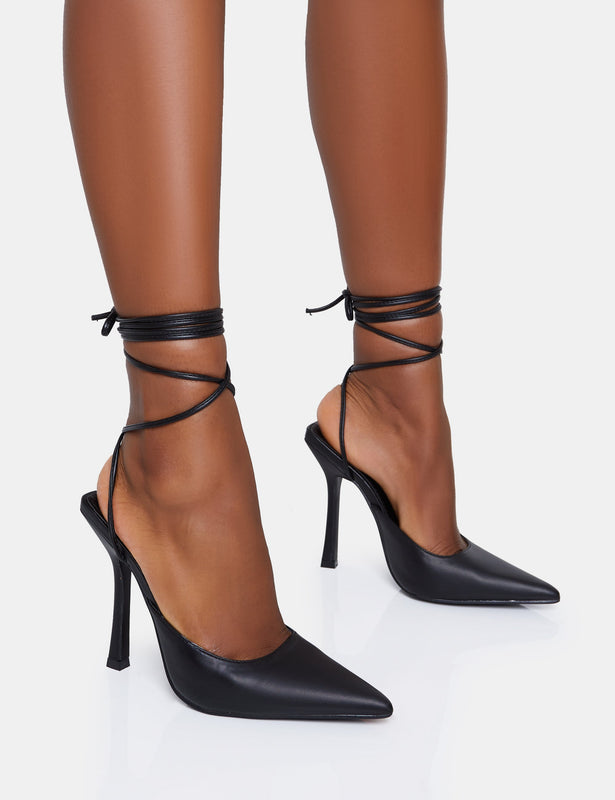 Black Suede Lace-up Pump - Pointed Toe on Flared Stiletto