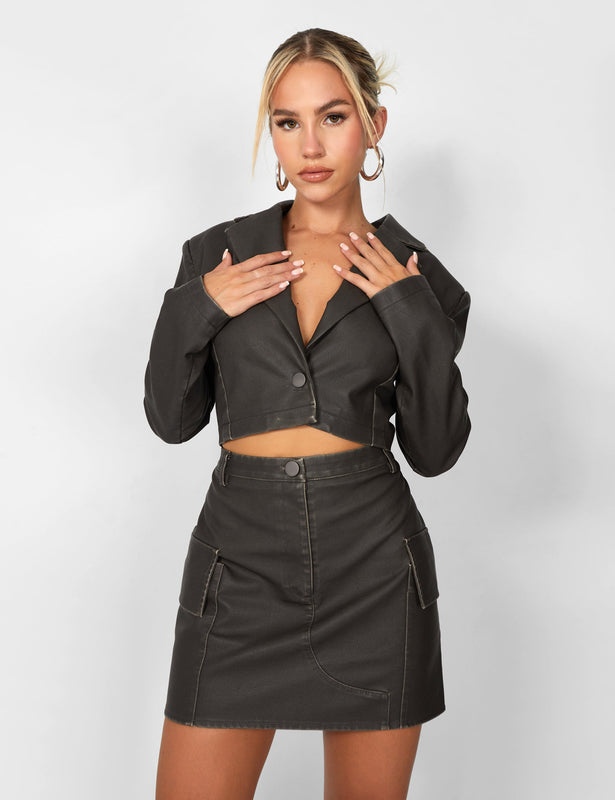 Kaiia Tailored Pocket Detail Mini Dress in Black