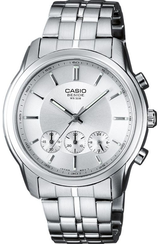 Casio BEM-504D-7A Beside Mens Chronograph Watch 3-Dials Steel – Great ...