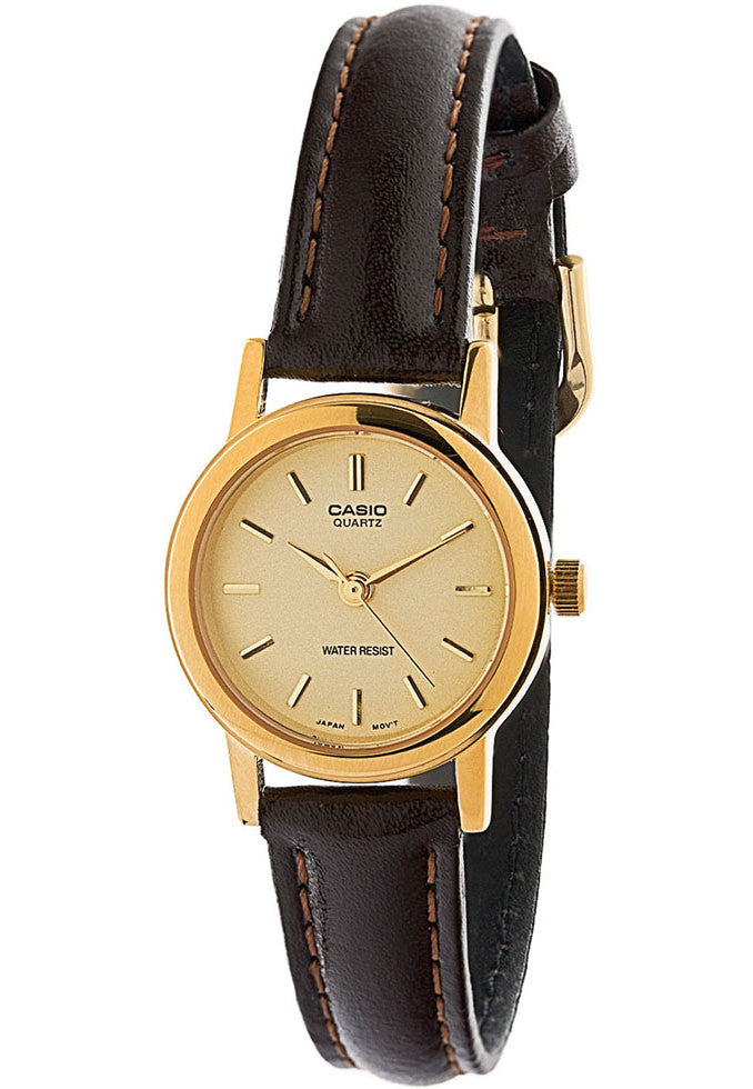 Casio LTP-1095Q-9A Ladies Gold Analogue Dress Watch Leather Band ...