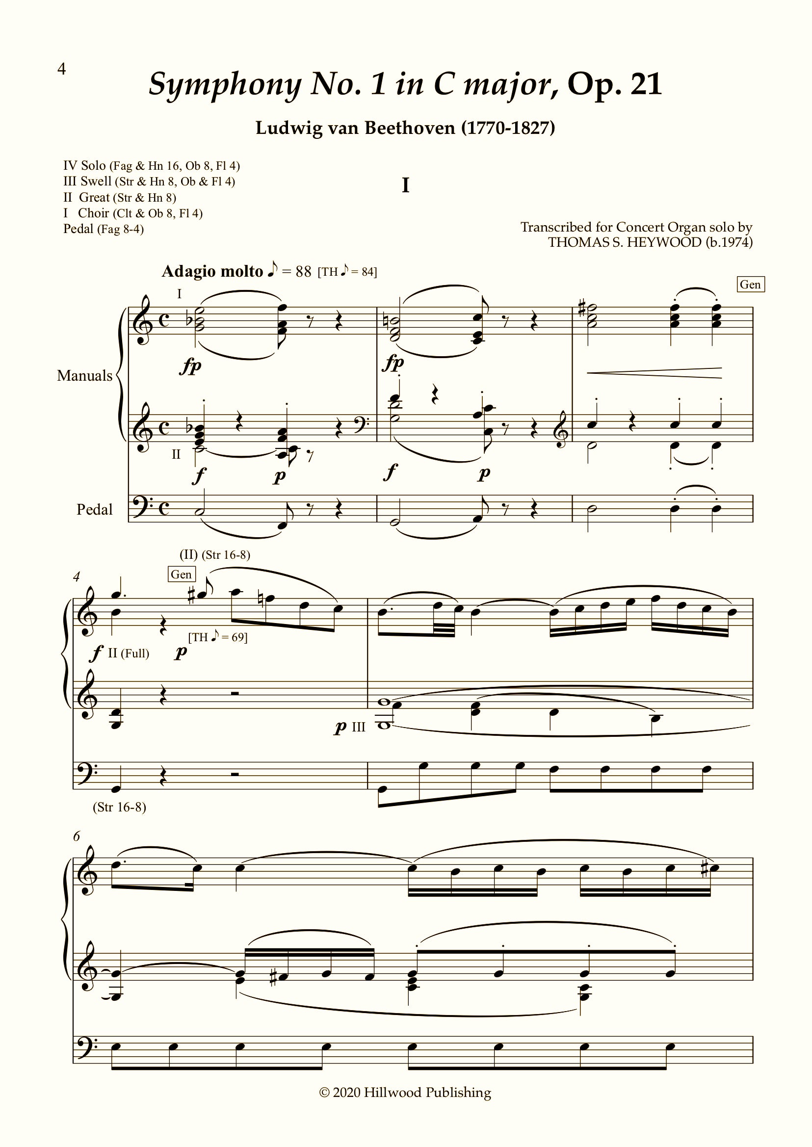 Beethoven Heywood Symphony No 1 In C Major Op 21 Score Concert Organ International