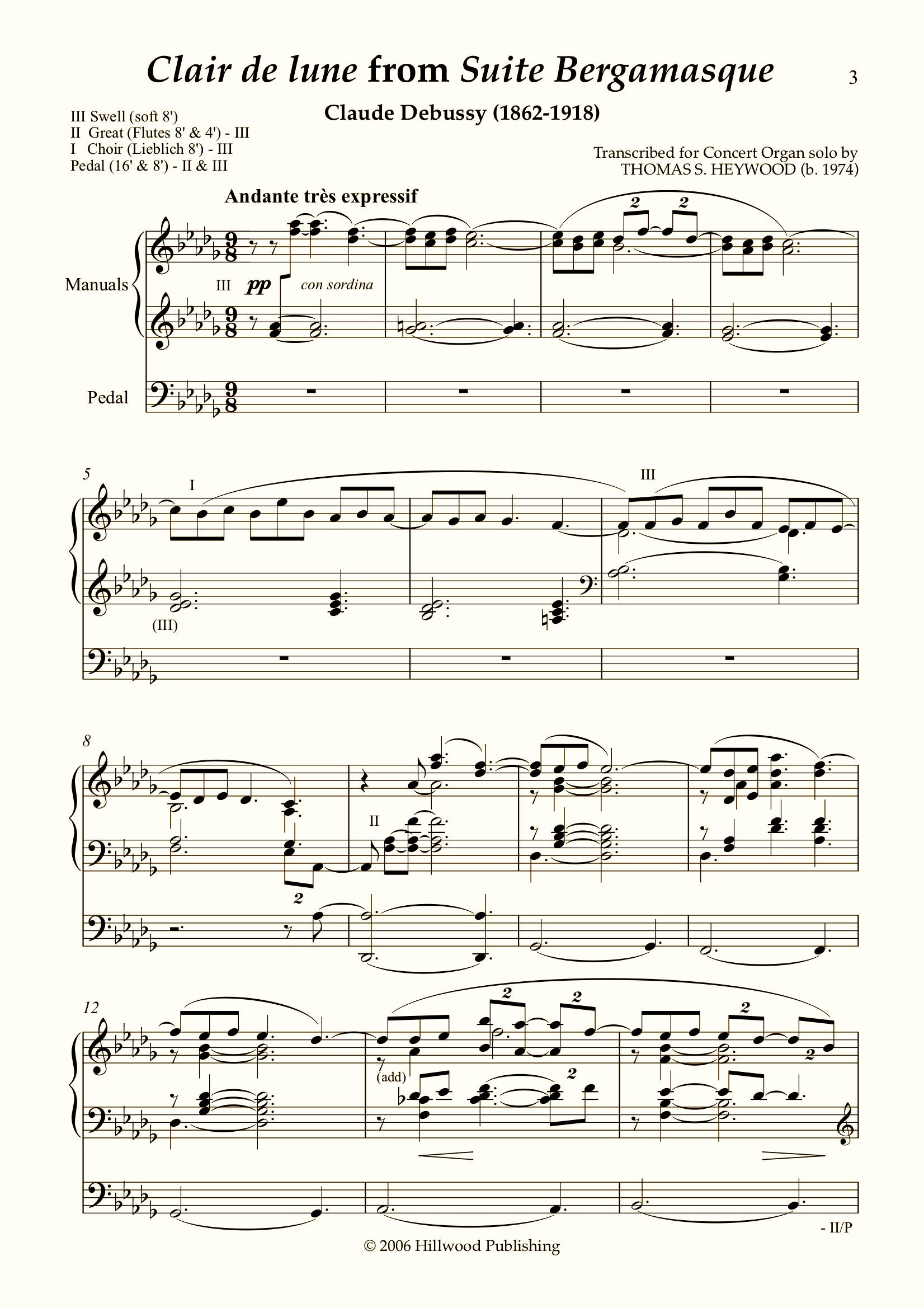 Debussy Heywood Clair De Lune From Suite Bergamasque Score Concert Organ International