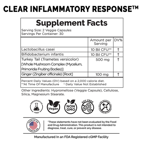 Clear Inflammatory Response is a powerful, proven remedy for joint pain, stiffness, soreness and the body's response to inflammation, powered by Probiotics