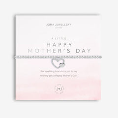 Silver plated bracelet on a pink ombre card that reads 'Happy Mother's Day' in metallic silver print