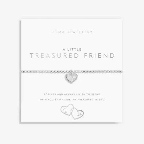 Joma Jewellery bracelet on white card that reads Treasured Friend