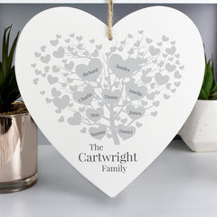 White heart that can be personalised with the buyers family tree