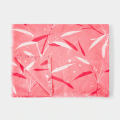 Pink scarf with darker pink and white leaf print 