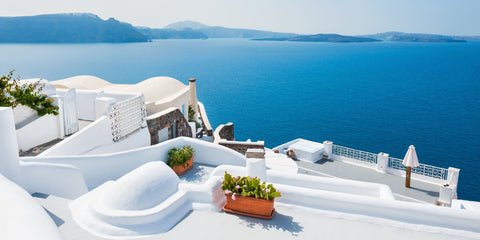 Greek island landscape that ECCOSOPHY microfiber beach towel and beach blanket company visited