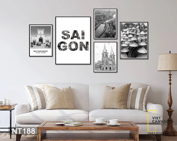 bộ 5 tranh sài gòn trắng đen