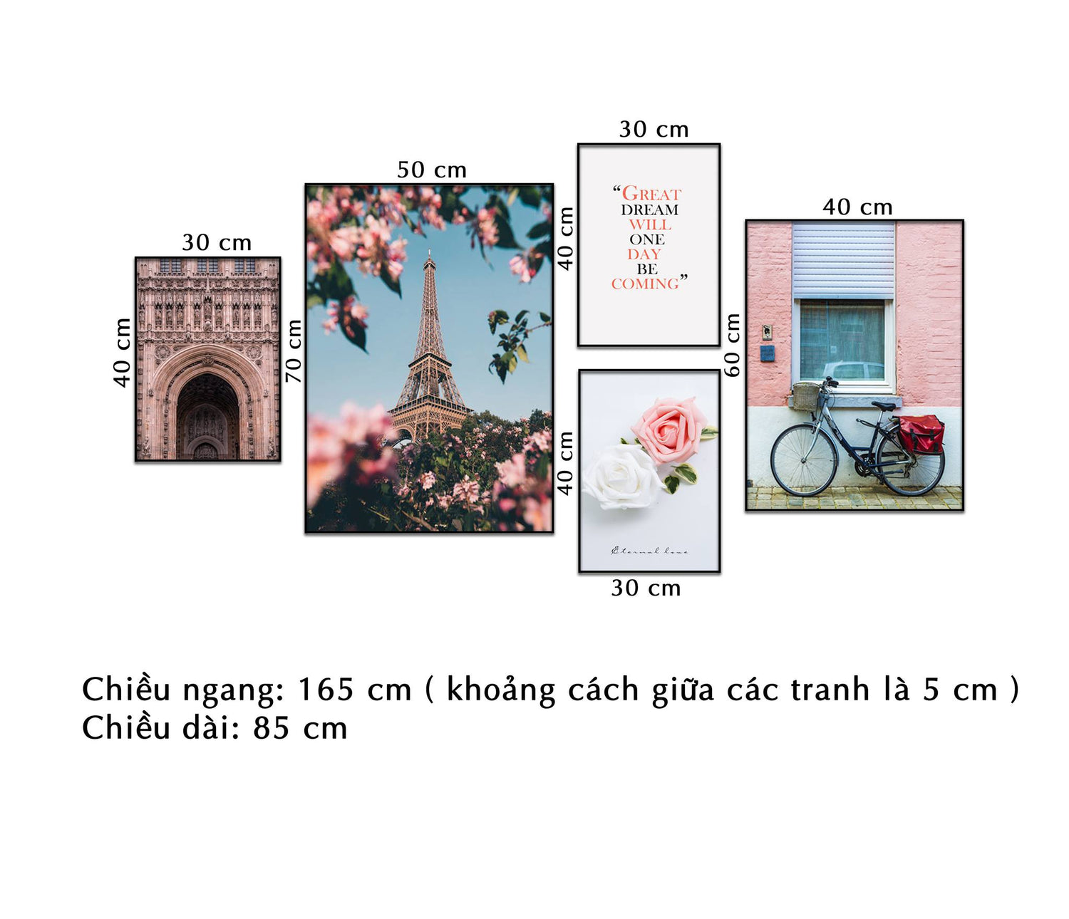 Bộ 5 Tranh Phong Cảnh Paris With Rose - NT310 – Viet Canvas