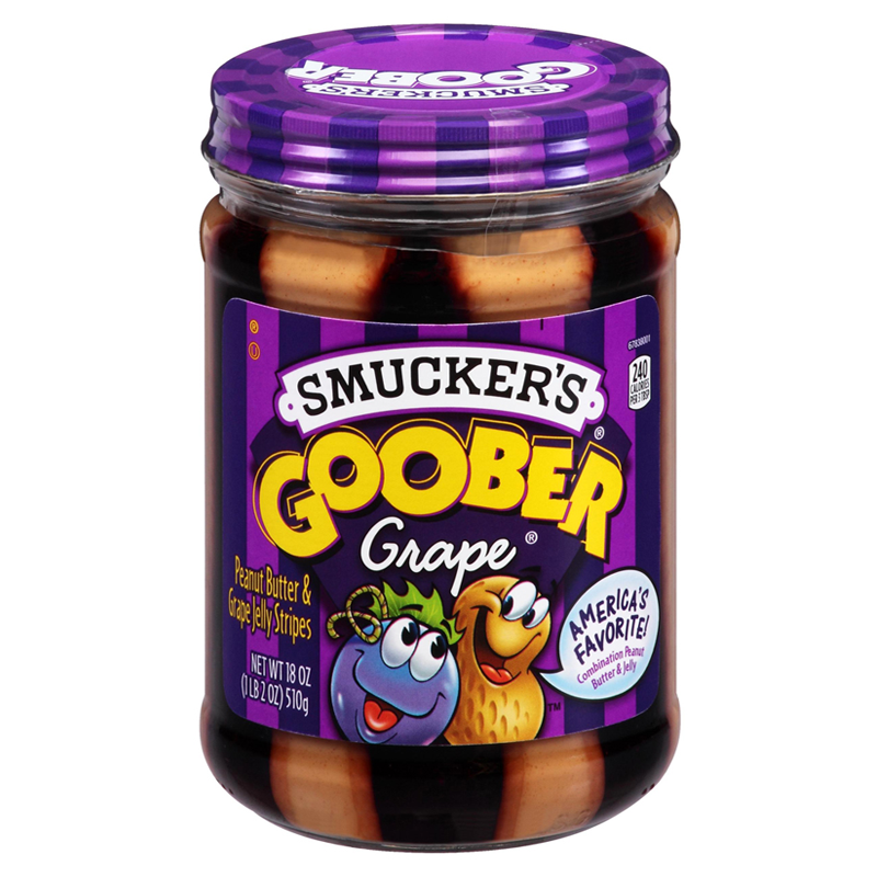 Grape jelly. Smuckers. Peanut Butter and Jelly. Goober. Smooth Peanut Butter.