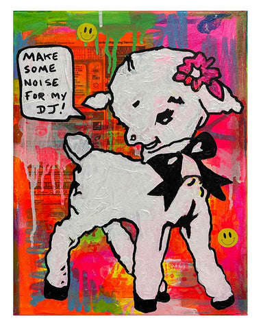 Deejay Painting by Barrie J Davies 2024, Mixed media on Canvas, 21 cm x 29 cm, Unframed and ready to hang.