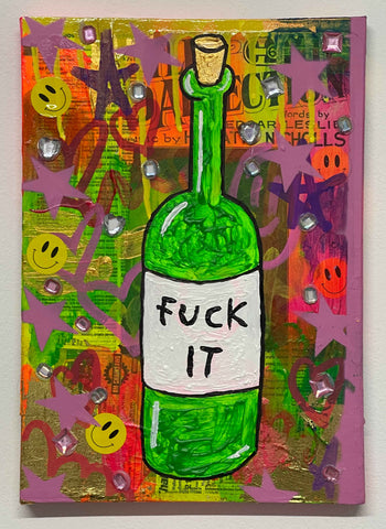 Fuck It Painting by Barrie J Davies 2024, Mixed media on Canvas, 21 cm x 29 cm, Unframed and ready to hang.