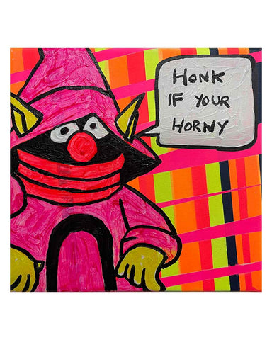 Honk If Your Horny Painting by Barrie J Davies 2024, Mixed media on Canvas, 20 cm x 20 cm, Unframed and ready to hang.