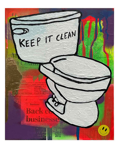 Keep It Clean Painting by Barrie J Davies 2024, Mixed media on Canvas, 24 cm x 30 cm, Unframed and ready to hang.