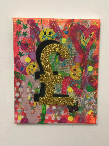Loads of Money by Barrie J Davies 2019, Mixed media on Canvas, 20cm x 25cm, Unframed.