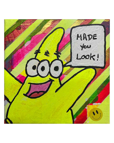 Made you look Painting by Barrie J Davies 2024, Mixed media on Canvas, 20 cm x 20 cm, Unframed and ready to hang.