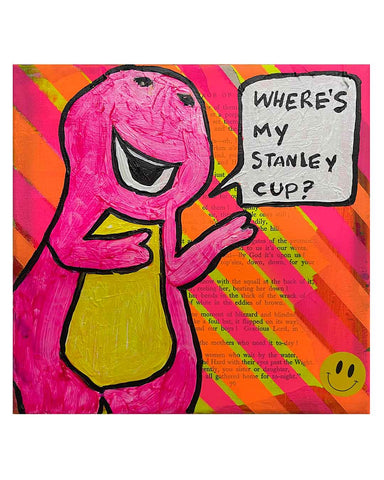 Stanley Cup Painting by Barrie J Davies 2024, Mixed media on Canvas, 20 cm x 20 cm, Unframed and ready to hang.