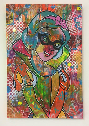 A Day in the lives by Barrie J Davies 2018, mixed media on canvas, Unframed, 50cm x 75cm. Pop Art Street Artist based in Brighton England UK - buy art online with free delivery Pop Art Paintings, Street Art Prints & sculptures.