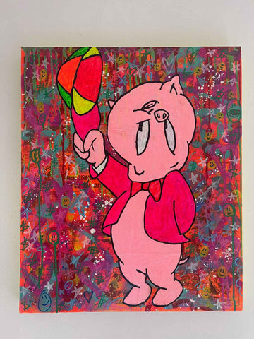 Pigcasso Painting by Barrie J Davies 2021, Mixed media on Canvas, 50cm x 60cm, Unframed.