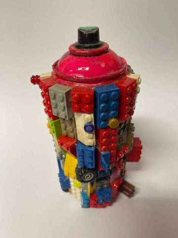 Toy Spray Can Sculpture. This is a unique, hand made one off original. Each piece is a mixed media original directly onto a recycled depressurised spray can.