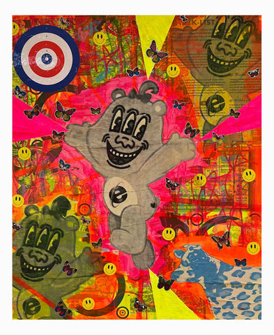 Wrong Bear Painting by Barrie J Davies 2021, Mixed media on Canvas, 60cm x 50cm, Unframed.