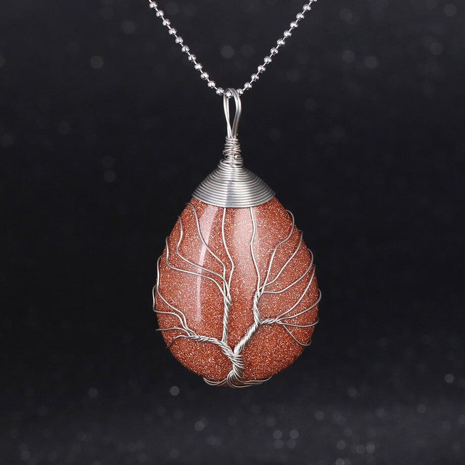 RosyQueen Tree of Life Necklace Natural Stone Pendant Handmade Jewelry