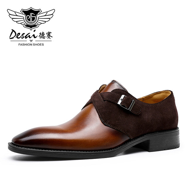 Desai Men's Genuine Leather Monk Strap Shoes