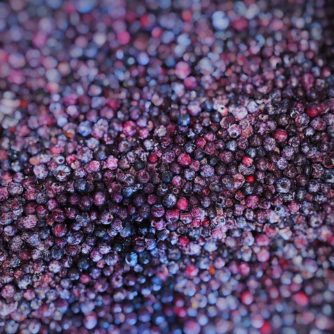 a close up of frozen blueberries