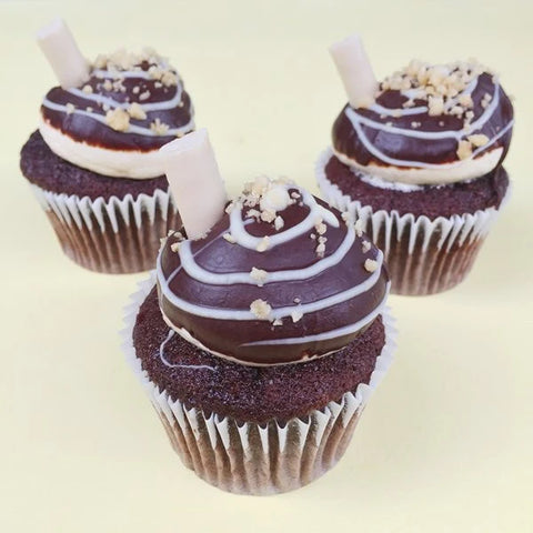 Chocolate Peanut Butter Maltshake Cupcakes