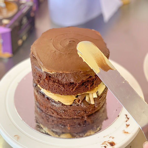 Fake Bake Chocolate Salted Caramel Cake Recipe - smooth top