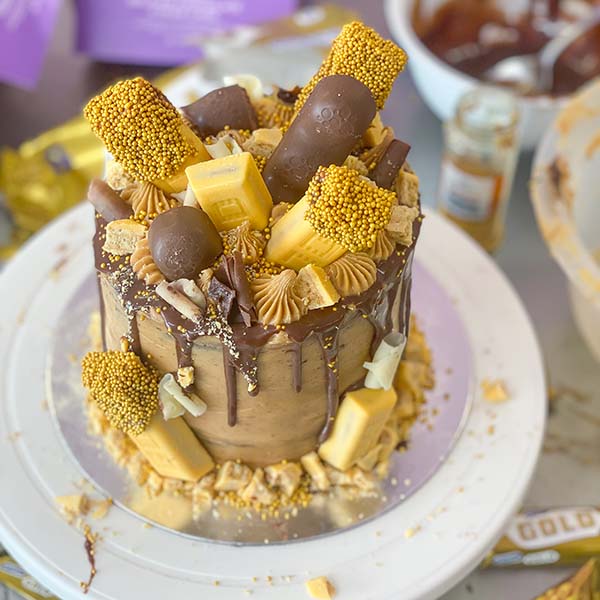 Fake Bake Chocolate Salted Caramel Cake Recipe - toppings