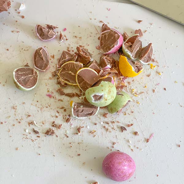 Fake Bake M&S Colin Caterpillar Recipe - chop mini chocolate eggs