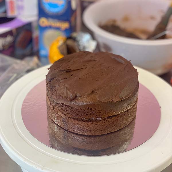 Fake Bakes Chocolate Orange Cake Recipe - first layer cake