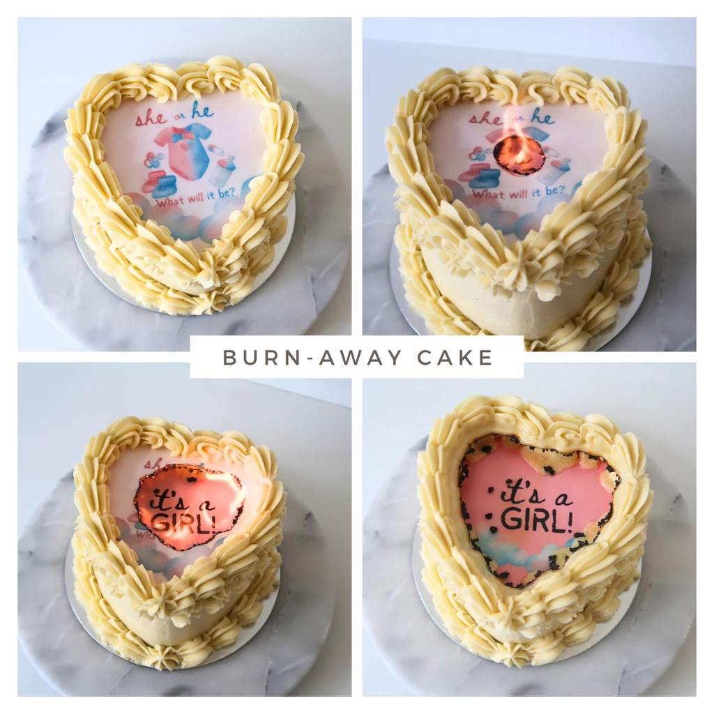 Gender Reveal Burn-Away Cake