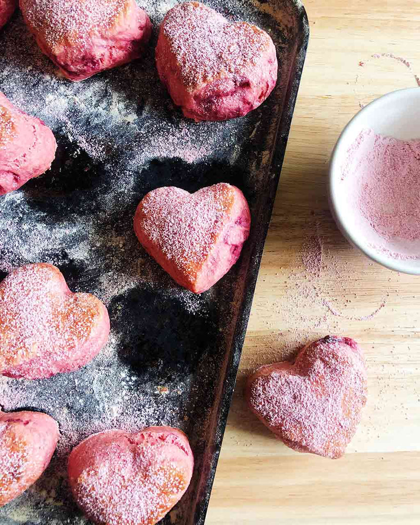Heart Shaped Raspberry Scone Recipe - pink icing sugar