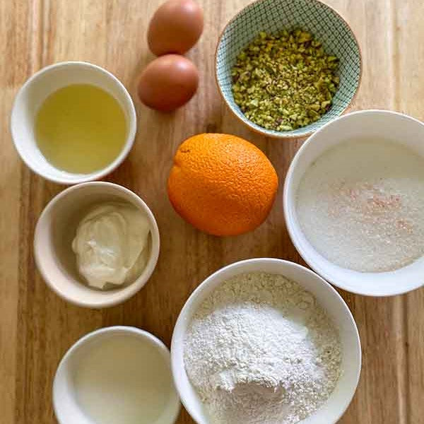 Orange and Pistachio Loaf Cake - ingredients