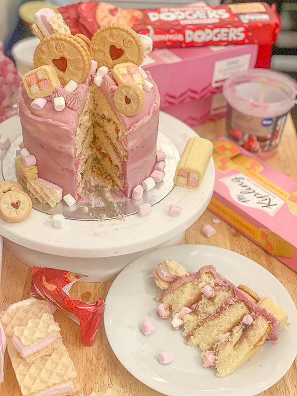 Pink Raspberry Fake Bake Cake - Sliced