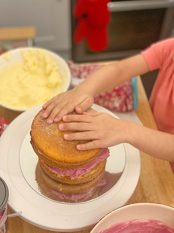 Pink Raspberry Fake Bake Cake - Stacking Layers