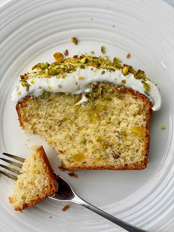 Pistachio Mango Loaf Cake Slice