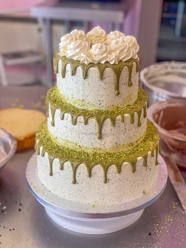 Pistachio Tiered Drip Cake