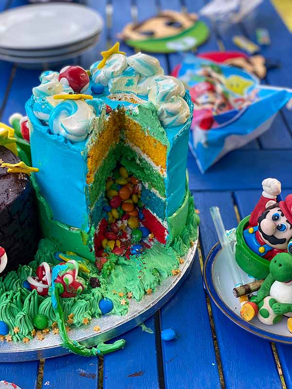 Super Mario Birthday Cake - Pinata Rainbow Cake