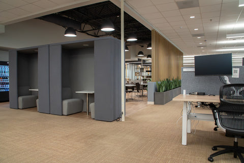 Meeting pods used to create space division in an open office